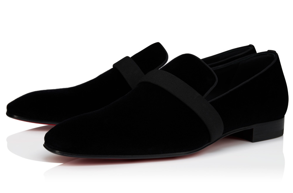Christian Louboutin Dandydeco Flat Black Velvet Strap Wedding Dress Loafer 40 7